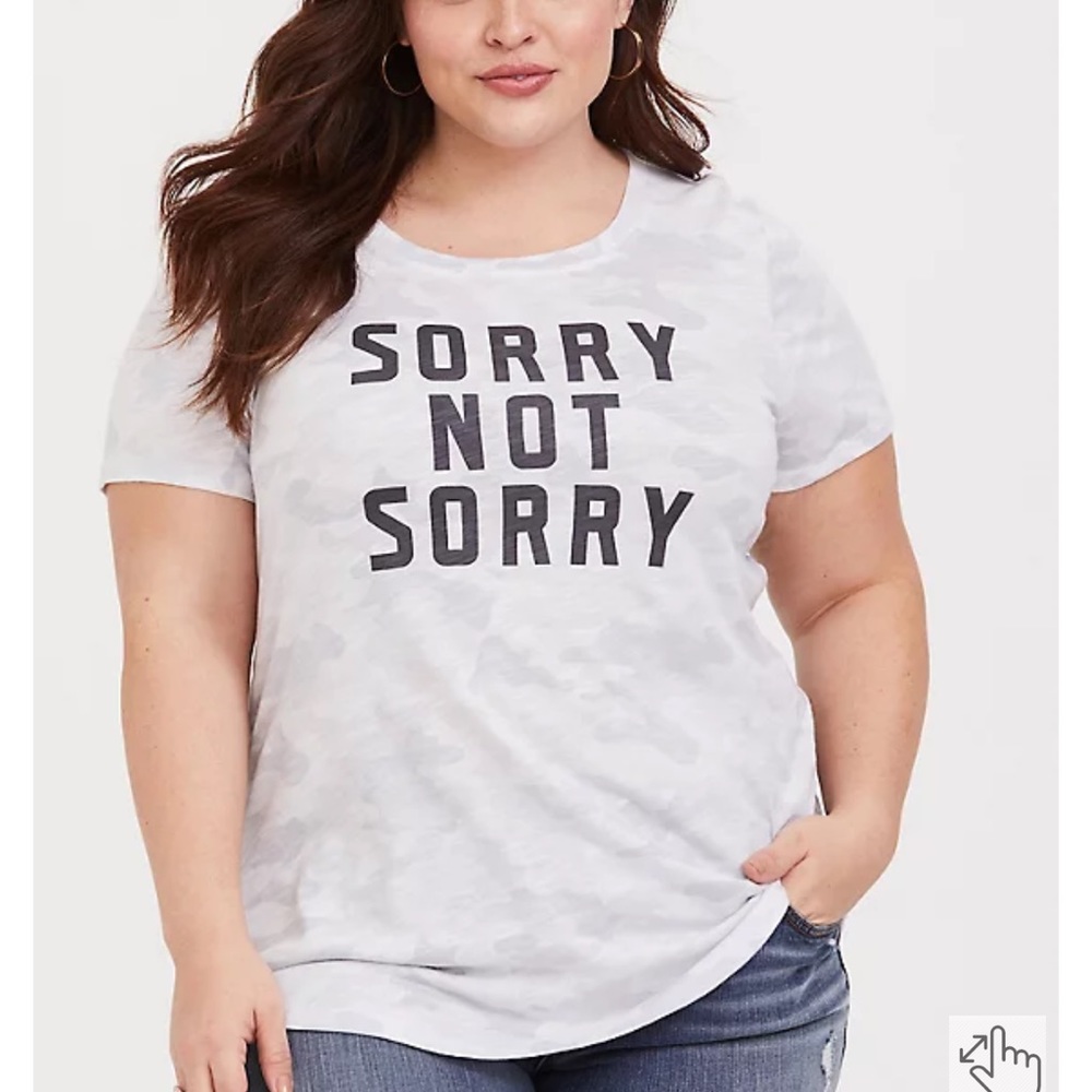TORRID CAMO SORRY NOT SORRY CREW TEE